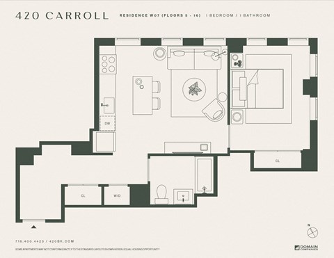 Floor plan for 1 bed, 1 bath, 674 sqft